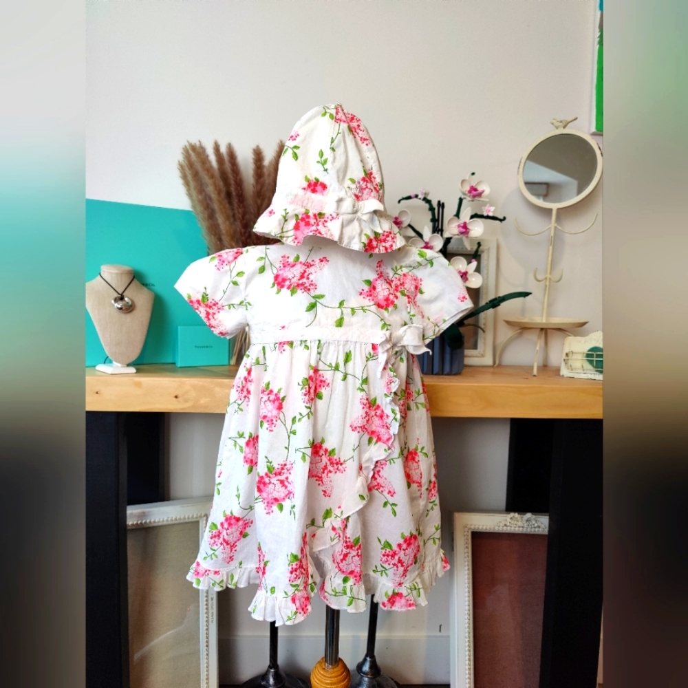 12 months Emile et Rose Cotton Floral Dress with Hat